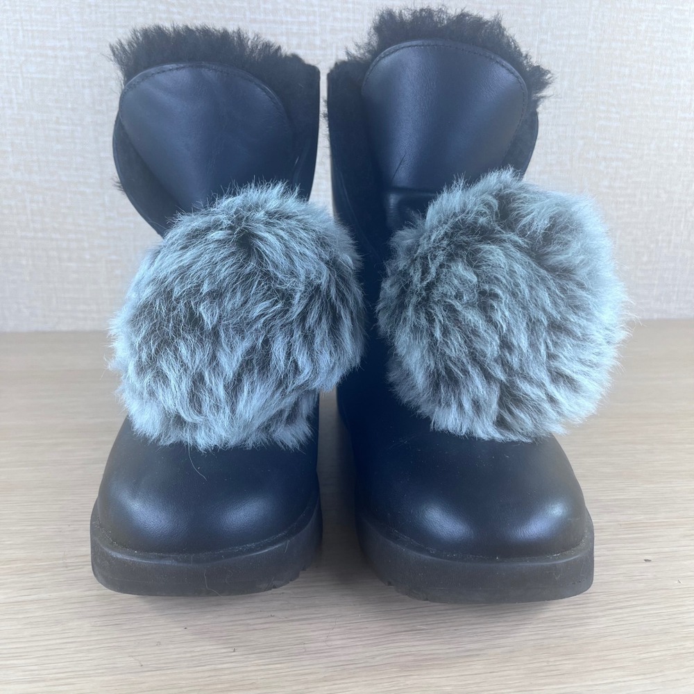 UGG Isadora Black Leather Suede Pom Pom Waterproof Winter Boots Women 11 1018605 - Picture 2 of 11
